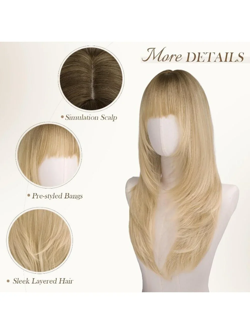 Women's Omber Blonde 24 Inch Natural Synthetic Long Straight Sleek Layered Wigs